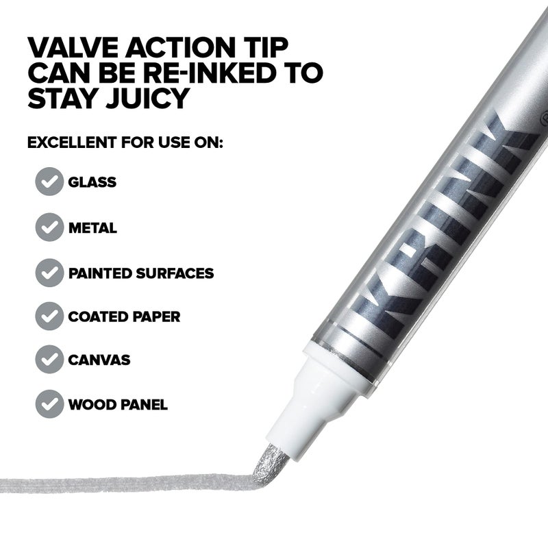 Krink K-42 Silver Paint Marker - Vibrant and Opaque Fine Art Paint Pen for Any Surface - Permanent Marker with Alcohol-Based Paint for Metal Glass Paper Painted Surfaces and More - Image 4